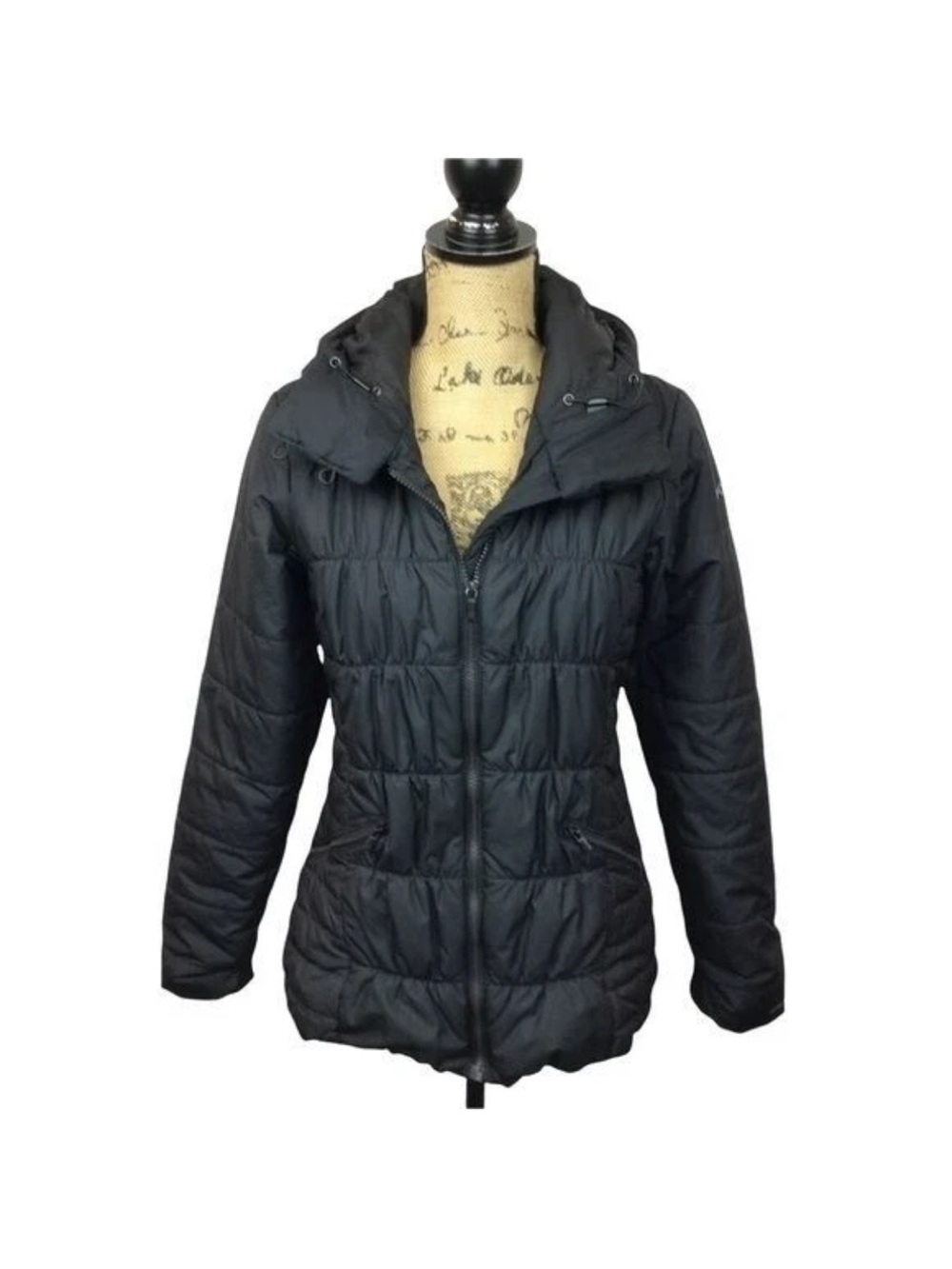Columbia Black Quilted Hooded- Jacket. Detachable faux fur hood included.